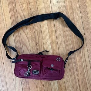 Guess Burgundy Crossbody Bag with Black Strap
